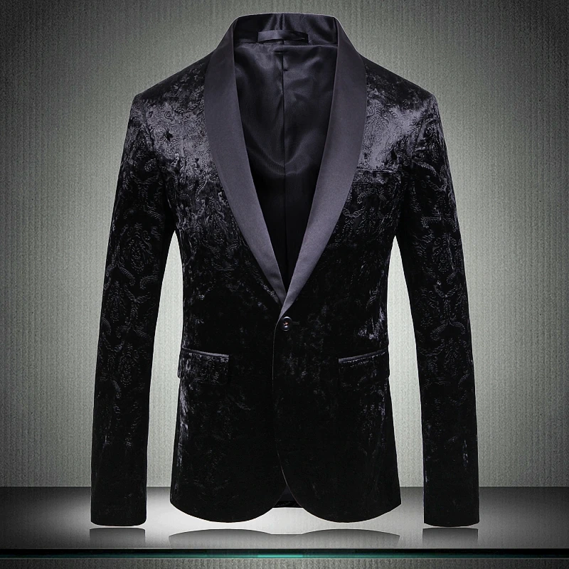 

Черный мужской блейзер роскошные бархатные однобортные спортивные пиджаки для выпускного мужские размера плюс 4xl 5xl модные облегающие Клуб...