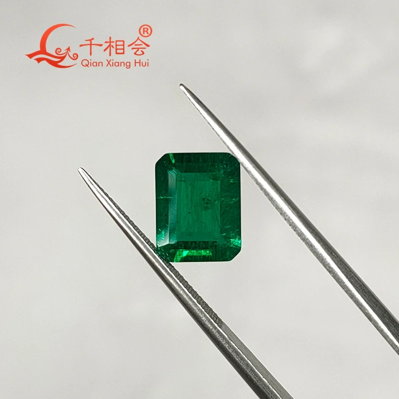 

Dark green color Rectangle shape Created Hydrothermal Columbia Muzo Emerald including minor cracks and inclusions loose gemstone
