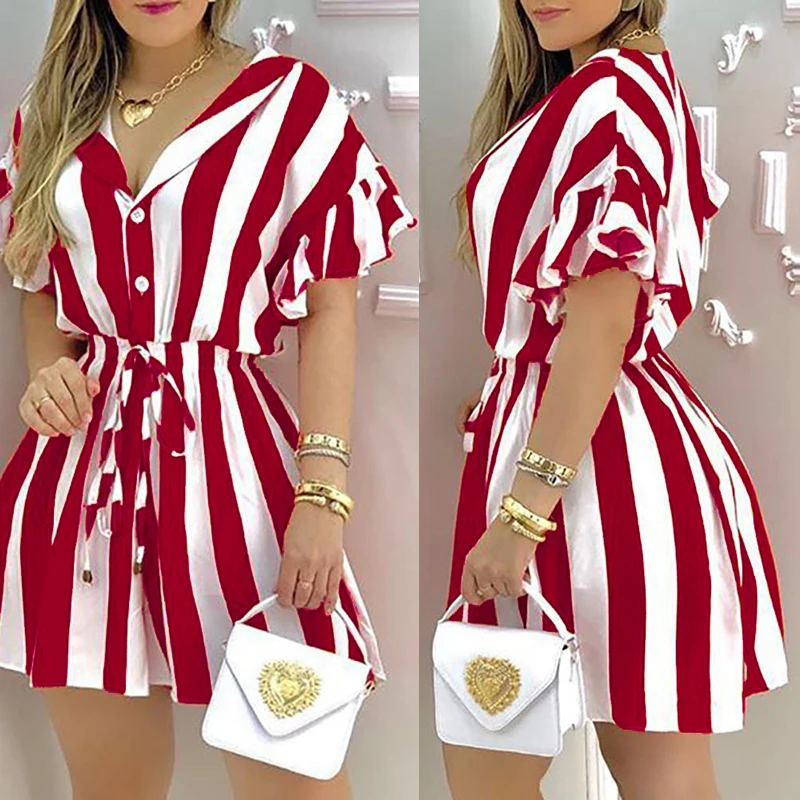 2021 Summer Fashion V Neck Striped Colorblock Ruffles Tie Waist Casual Shirt Dress Women's Short Sleeve Mini Dresses Loungewear
2021 Summer Fashion V Neck Striped Colorblock Ruffles Tie Waist Casual Shirt Dress Women's Short Sleeve Mini Dresses Loungewear