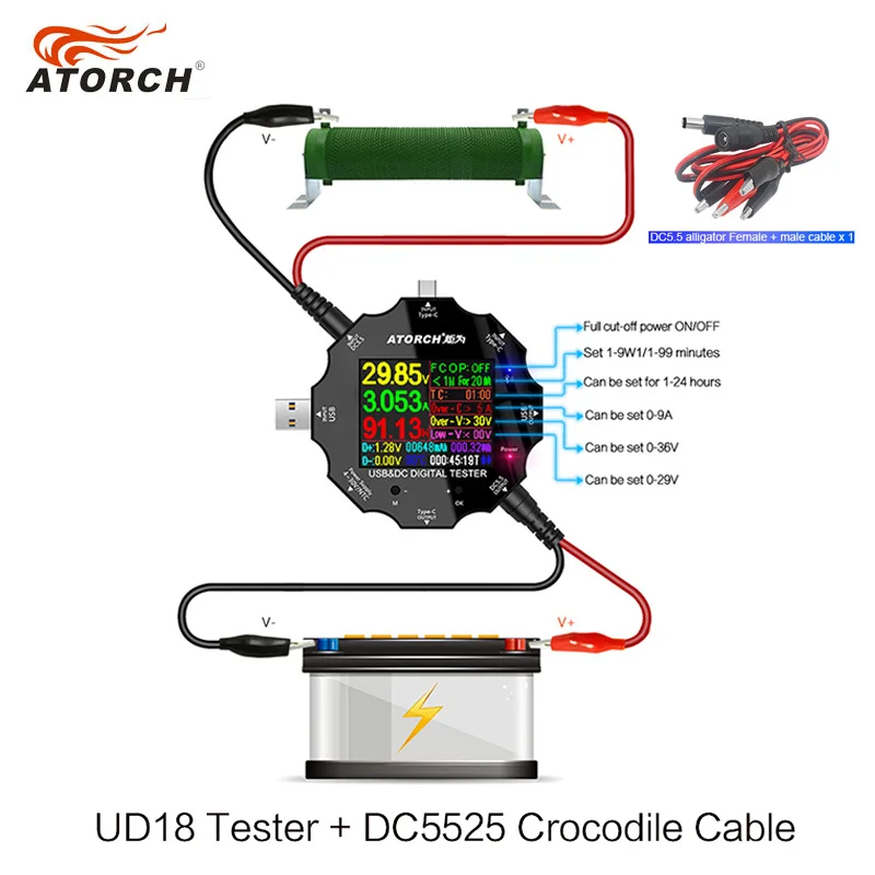 USB tester dc digital voltmeter amp voltage current meter ammeter USB3.0 18 in 1 detector power bank charger +DC Crocodile clip
USB tester dc digital voltmeter amp voltage current meter ammeter USB3.0 18 in 1 detector power bank charger +DC Crocodile clip