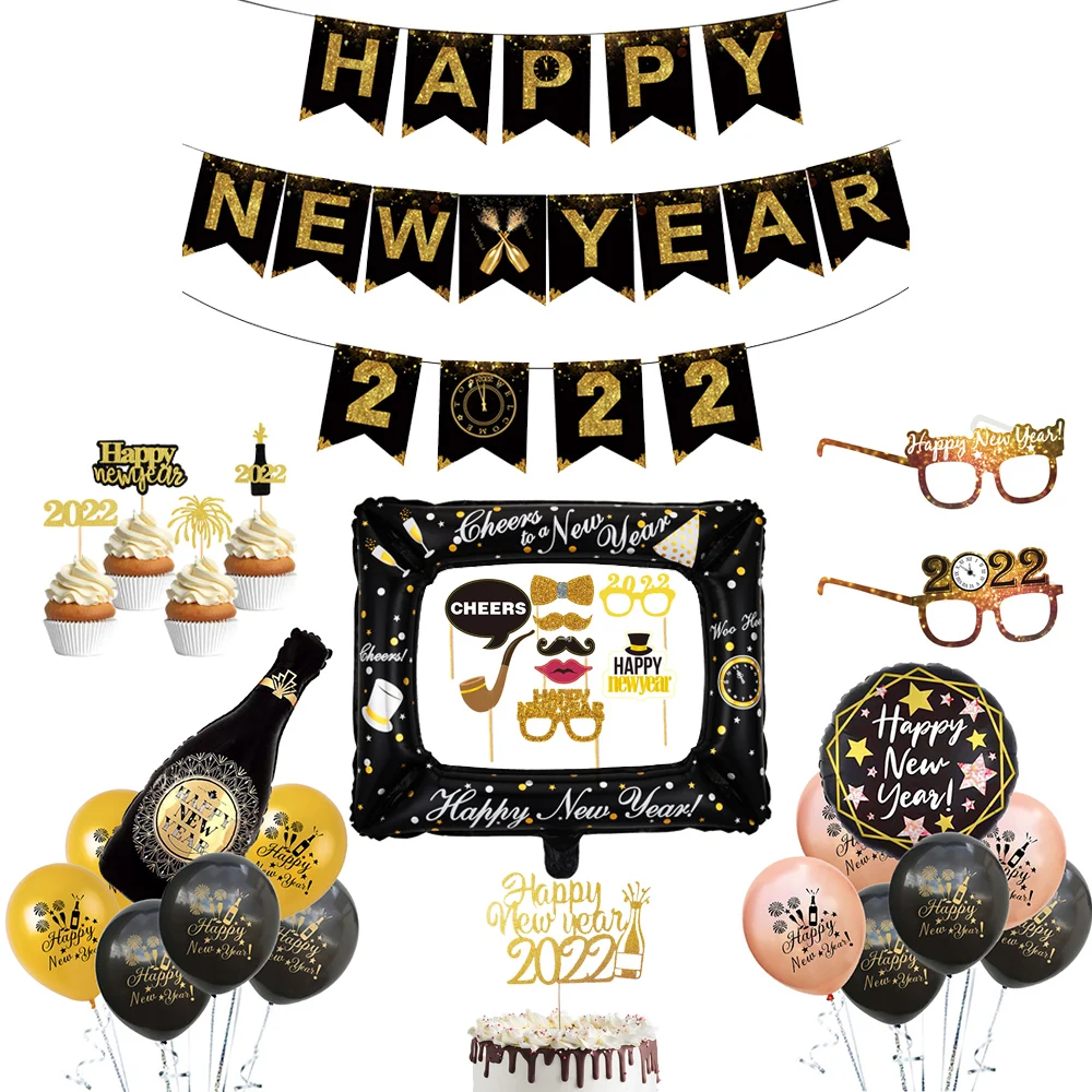 2022 Happy New Year Decoration Photo Booth Frame Props Rose Gold Black Style Balloon Banner Navidad New Year Eve Party Supplies
2022 Happy New Year Decoration Photo Booth Frame Props Rose Gold Black Style Balloon Banner Navidad New Year Eve Party Supplies