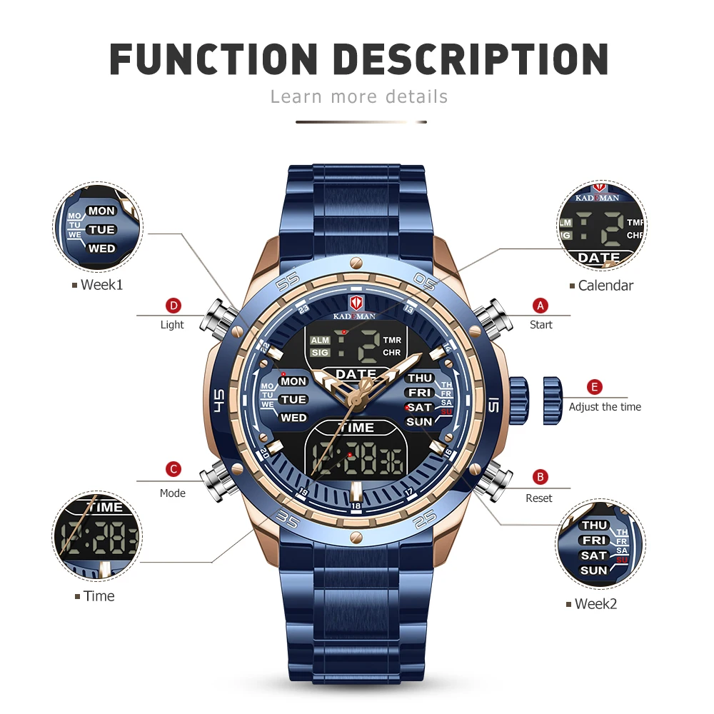 Мужские аналоговые и цифровые часы KADEMAN военные спортивные мужские светодиодные