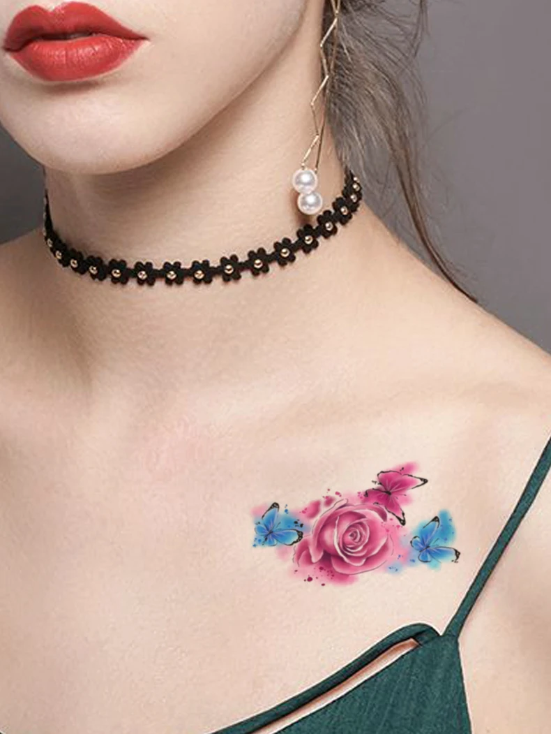 Watercolor Flower Temporary Tattoos Sticker Fake Rose Butterfly Tatto Decal Waterproof Body Art Neck Chest Arm Tatoos for Women 
Watercolor Flower Temporary Tattoos Sticker Fake Rose Butterfly Tatto Decal Waterproof Body Art Neck Chest Arm Tatoos for Women