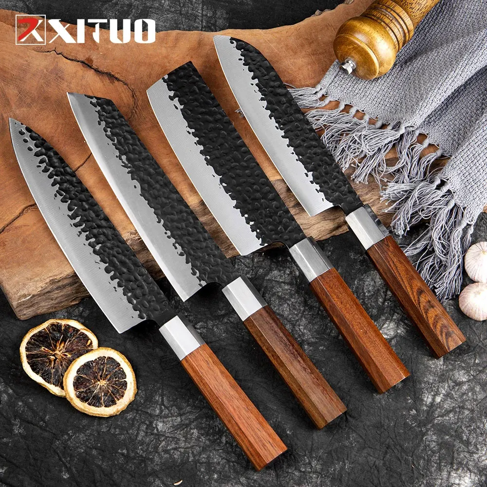 

Японские кухонные ножи XITUO, кованый нож шеф-повара из высокоуглеродистой нержавеющей стали, острый сантоку, мясницкий нож, режущий инструме...