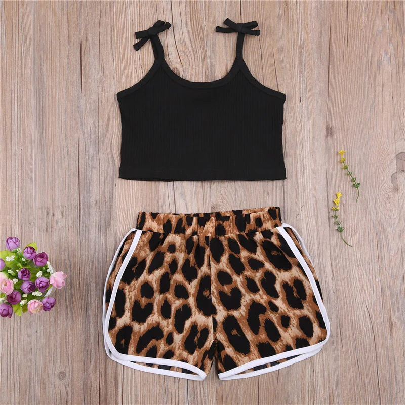 2Pcs Baby Girl Clothes Set Newborns Summer Outfits Sleeveless Black Solid Color Sling Tops Leopard Print Sport Style Shorts Bebe
2Pcs Baby Girl Clothes Set Newborns Summer Outfits Sleeveless Black Solid Color Sling Tops Leopard Print Sport Style Shorts Bebe