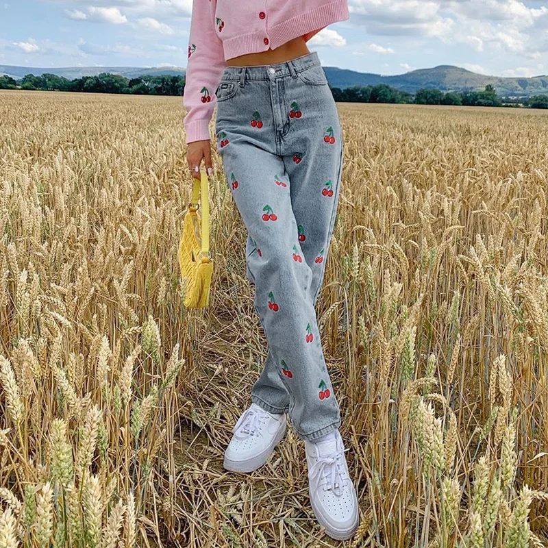 Aboutlee New Street Style Cherry Embroidery Pattern Jeans Women Loose Fashion Casual Straight-Leg Pants Trousers
Aboutlee New Street Style Cherry Embroidery Pattern Jeans Women Loose Fashion Casual Straight-Leg Pants Trousers