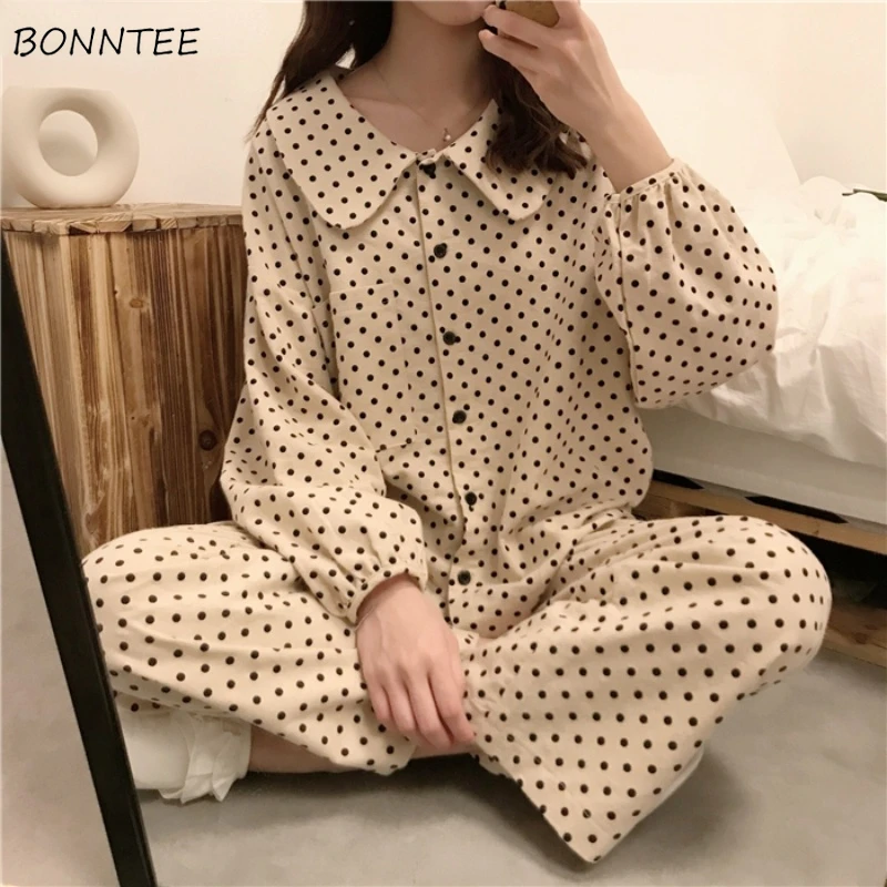 Pajama Sets Women Autumn Lovely Fashion Casual Polka Dot Turn Down Collar Lounge Girls Korean Style Sleepwear Vintage Cozy New
Pajama Sets Women Autumn Lovely Fashion Casual Polka Dot Turn Down Collar Lounge Girls Korean Style Sleepwear Vintage Cozy New