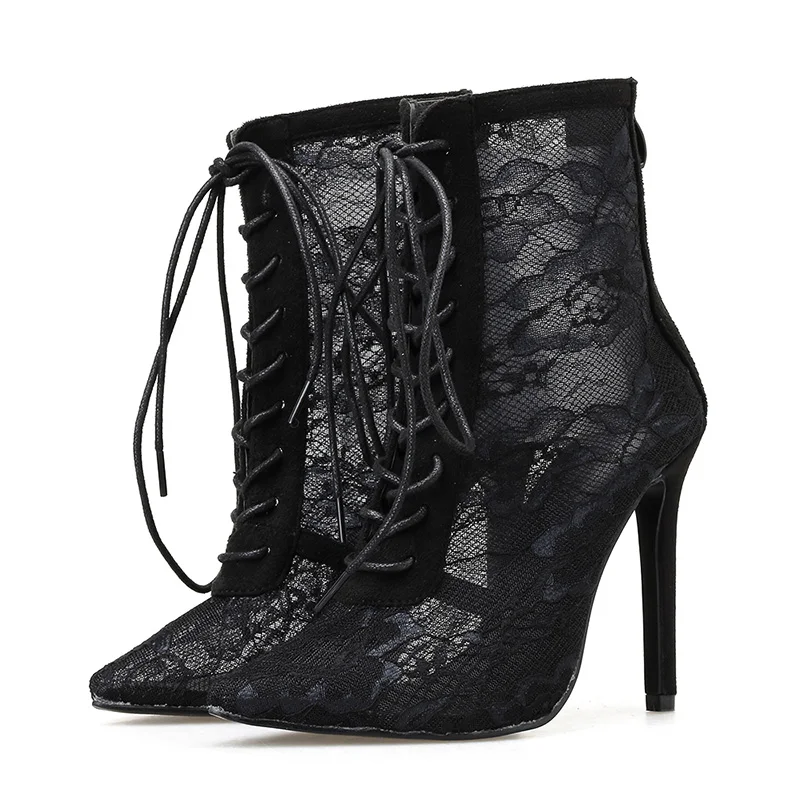 Summer Classic Black Mesh Women Boots Floral Lace-Up Thin High Heels Ankle Pointed Toed Party Wedding Shoes Sexy Large size
Summer Classic Black Mesh Women Boots Floral Lace-Up Thin High Heels Ankle Pointed Toed Party Wedding Shoes Sexy Large size