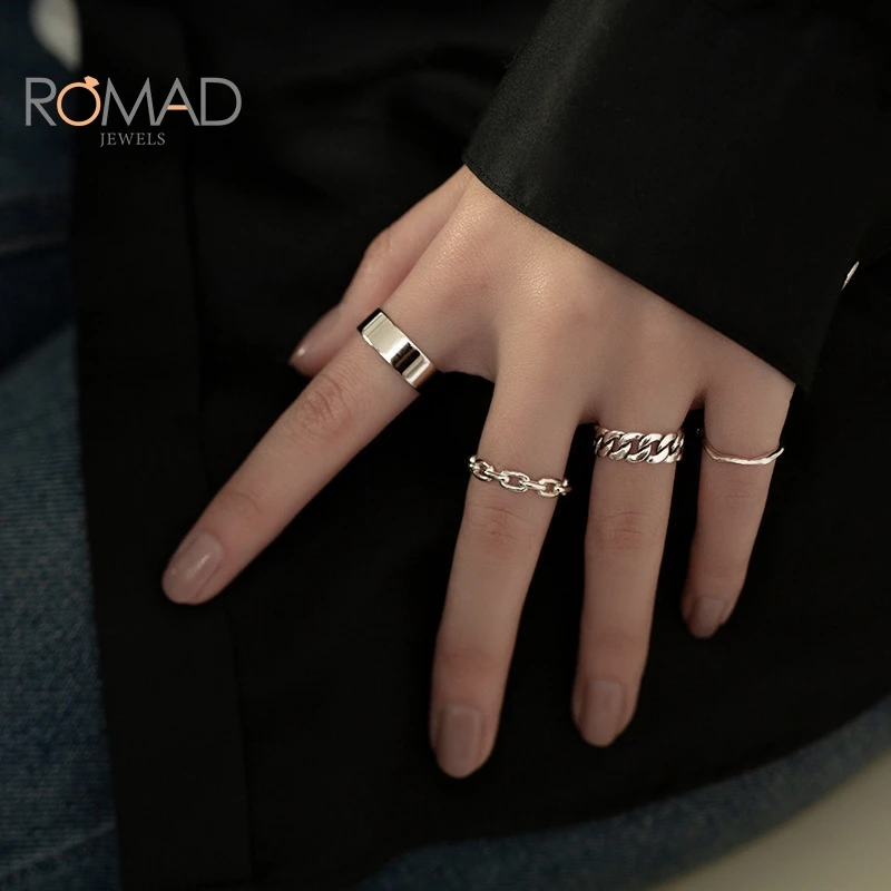 

ROMAD 2020 New Korean All-match Thin Chain Ring Women INS Simple Opening Index Finger Hollow Out Rings Couple Fashion Jewelry #