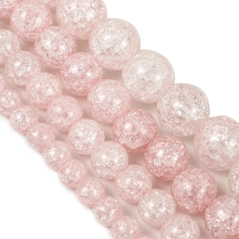 

Natural Stone light Pink Snow Cracked Crystal Round loose Beads 6 8 10 12MM Pick Size For Jewelry Making Bracelet 15" Strand