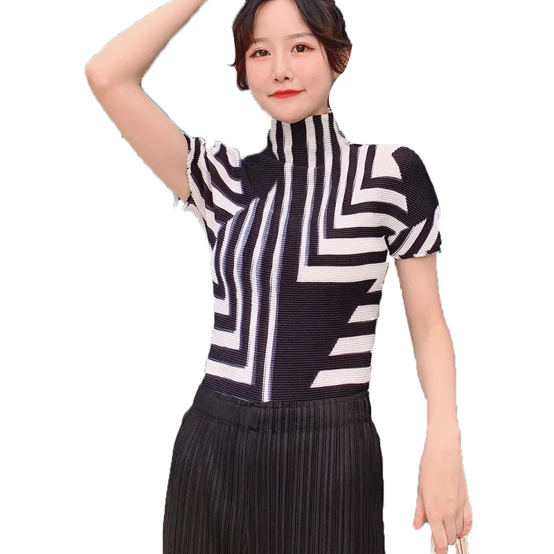Pleated Top Women's Short Sleeve High Neck Slim Fit 2020 New Fashion Print Tops
Pleated Top Women's Short Sleeve High Neck Slim Fit 2020 New Fashion Print Tops
