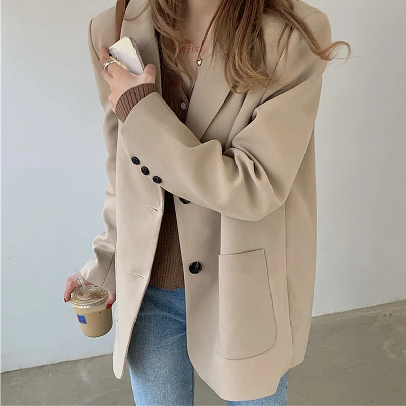 Woman Jacket Autumn 2021 New Korean Fashion Commute Wild Lapel Single-breasted Loose Long-sleeved Solid Suit Jackets Blazer
Woman Jacket Autumn 2021 New Korean Fashion Commute Wild Lapel Single-breasted Loose Long-sleeved Solid Suit Jackets Blazer