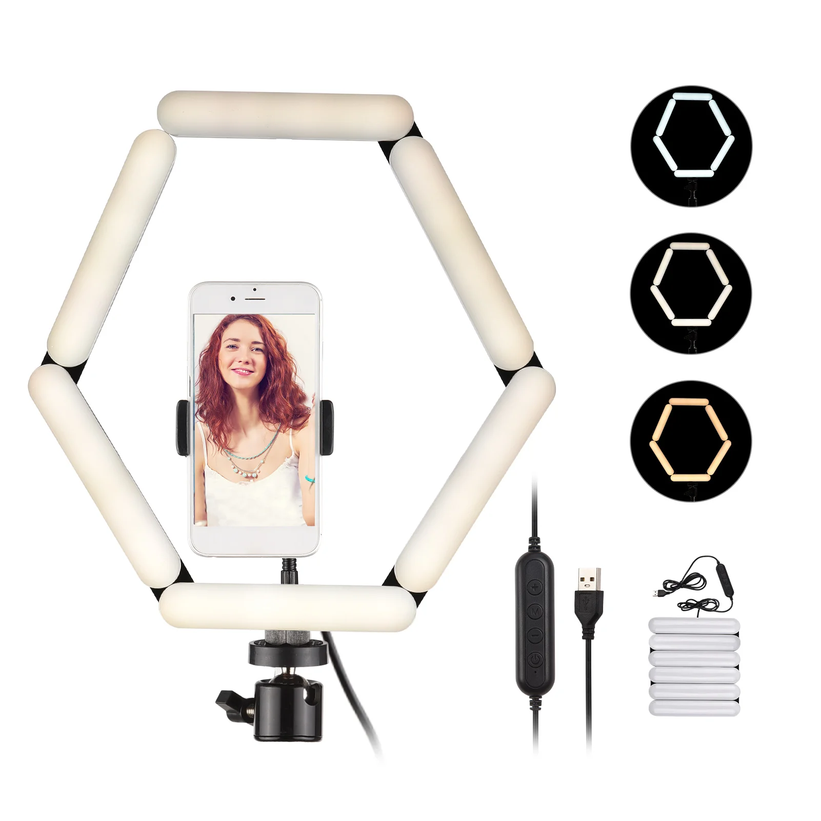 Foldable Splicing 6-Panel LED Light Photography Fill Lamp with 3 Lighting Modes Ball Head Phone Clamp for Selfie Video Recording
Foldable Splicing 6-Panel LED Light Photography Fill Lamp with 3 Lighting Modes Ball Head Phone Clamp for Selfie Video Recording