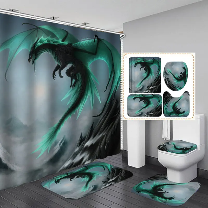 Green Flying Dragon Polyester Fabric Shower Curtain Non-Slip Bath Mat Toilet Lid Cover Rugs Home Bathroom Decor Set
Green Flying Dragon Polyester Fabric Shower Curtain Non-Slip Bath Mat Toilet Lid Cover Rugs Home Bathroom Decor Set