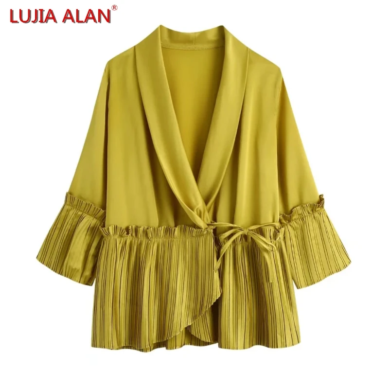 LUJIA ALAN Women Pleated Ruffle Splicing Lace Up Shirt Female Flare Sleeve Blouse Casual Lady Tops Blusas S9878
LUJIA ALAN Women Pleated Ruffle Splicing Lace Up Shirt Female Flare Sleeve Blouse Casual Lady Tops Blusas S9878