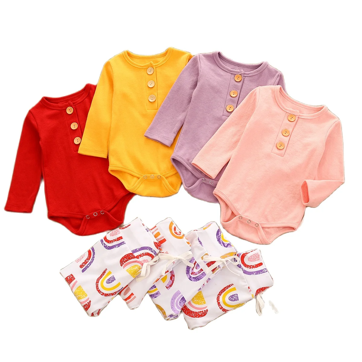 Newborn Baby Girls Romper Suit Autumn Spring Long Sleeve Romper Rainbow Pattern Elastic Head Long Pants 2pcs Clothes Set 0-24M
Newborn Baby Girls Romper Suit Autumn Spring Long Sleeve Romper Rainbow Pattern Elastic Head Long Pants 2pcs Clothes Set 0-24M