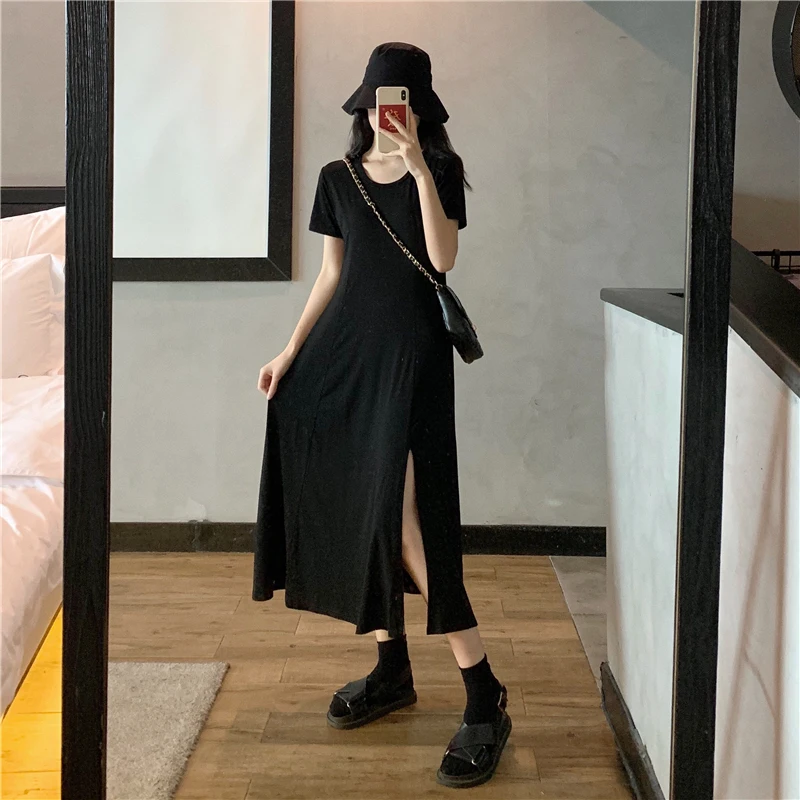 Houthion Women's Dress New Casual Fashion Loose Mid-Calf Empire short Sleeve O-neck Solid Color Split fork Dresses Summer
Houthion Women's Dress New Casual Fashion Loose Mid-Calf Empire short Sleeve O-neck Solid Color Split fork Dresses Summer