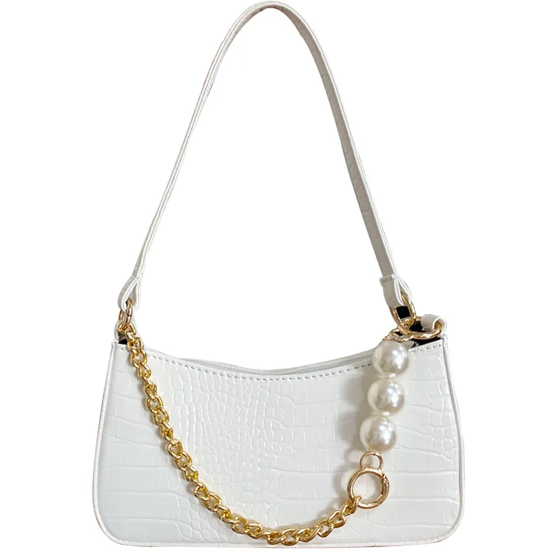 French Crocodile Pattern Pearl Chain Underarm Bag Women 2021 Korean Style New Versatile High Quality Shoulder Messenger Bag 
French Crocodile Pattern Pearl Chain Underarm Bag Women 2021 Korean Style New Versatile High Quality Shoulder Messenger Bag