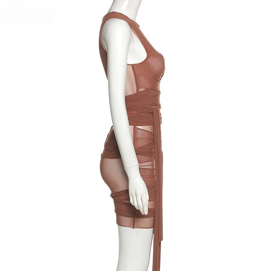 Ribbons Mesh See Through Bodycon Party Dresses Women Sexy Clubwear Mini Dress Solid Sleeveless Basic Female Outfits
Ribbons Mesh See Through Bodycon Party Dresses Women Sexy Clubwear Mini Dress Solid Sleeveless Basic Female Outfits