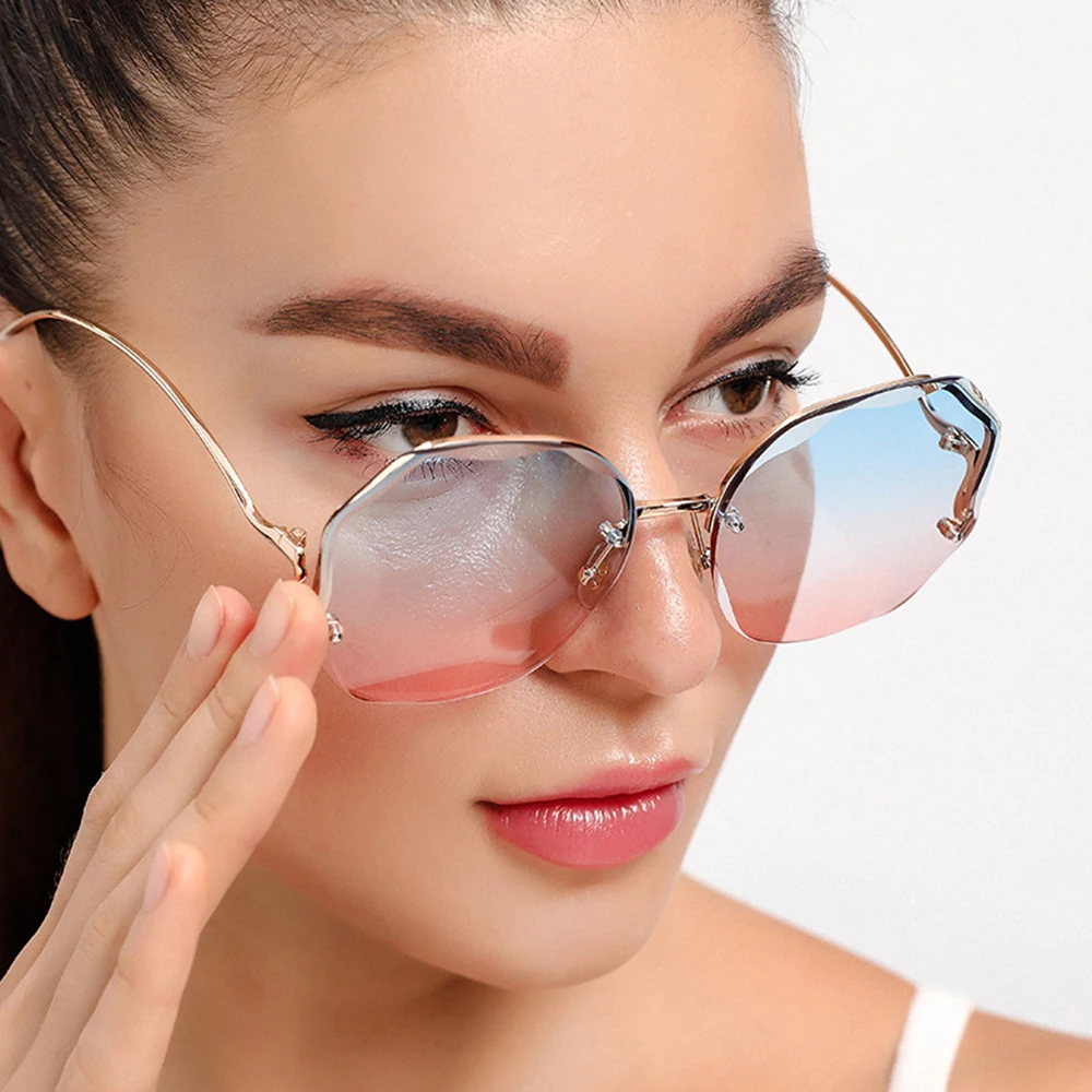 Klassnum Fashion Gradient Sunglasses Rimless Sun Glasses Female Cutting Lens Ladies Frameless Metal Eyeglasses Uv400
Klassnum Fashion Gradient Sunglasses Rimless Sun Glasses Female Cutting Lens Ladies Frameless Metal Eyeglasses Uv400