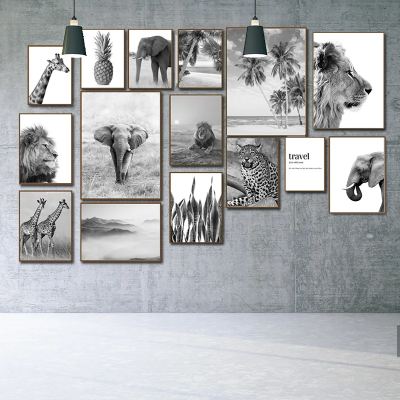 Giraffe Elephant Lion Pineapple Palm Tree Wall Art Black and White Canvas Painting Modern Nordic Living Room Decor Poster
Giraffe Elephant Lion Pineapple Palm Tree Wall Art Black and White Canvas Painting Modern Nordic Living Room Decor Poster