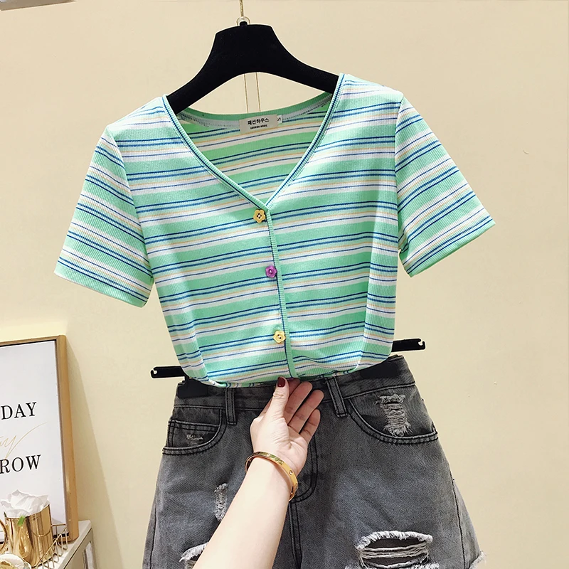 house will # 652 female 2021, cultivate morality short sleeve T-shirt v-neck Xuan wind stripe brief paragraph coat wet
house will # 652 female 2021, cultivate morality short sleeve T-shirt v-neck Xuan wind stripe brief paragraph coat wet