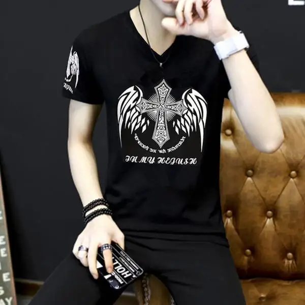 Summer men's short-sleeved t-shirt youth round neck half-sleeved white t-shirt trendy men's handsome printed top
Summer men's short-sleeved t-shirt youth round neck half-sleeved white t-shirt trendy men's handsome printed top