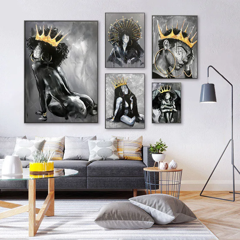 Black African Nude Woman Oil Painting Golden Crown Girl Wall Art Canvas Poster Scandinavian Cuadros for Living Room Home Decor
Black African Nude Woman Oil Painting Golden Crown Girl Wall Art Canvas Poster Scandinavian Cuadros for Living Room Home Decor