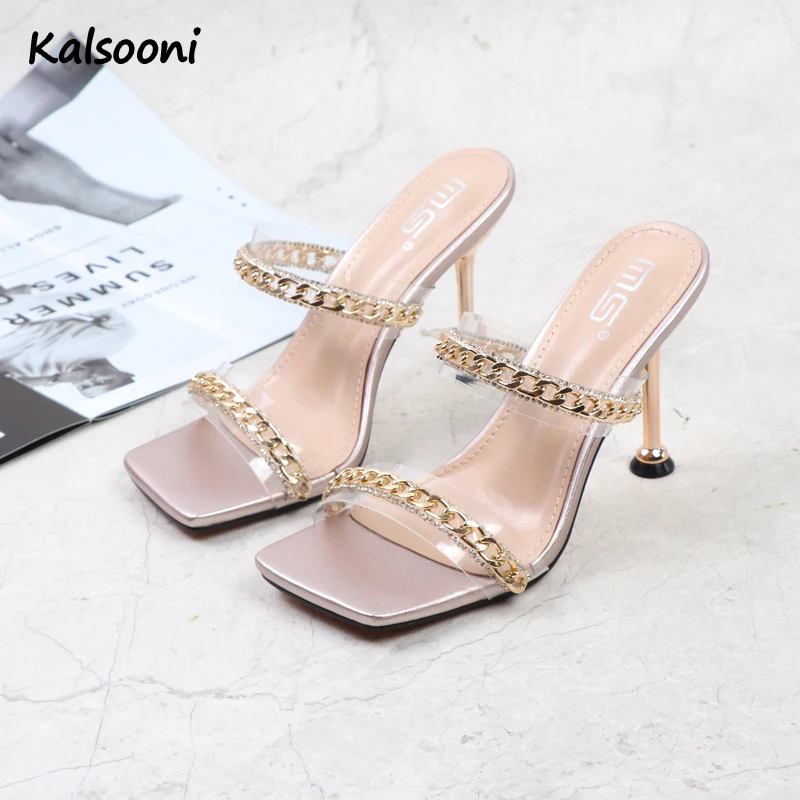 Kalsooni 2021 New Summer sexy one-line sandals Clear Chain High-heeled slippers
Kalsooni 2021 New Summer sexy one-line sandals Clear Chain High-heeled slippers
