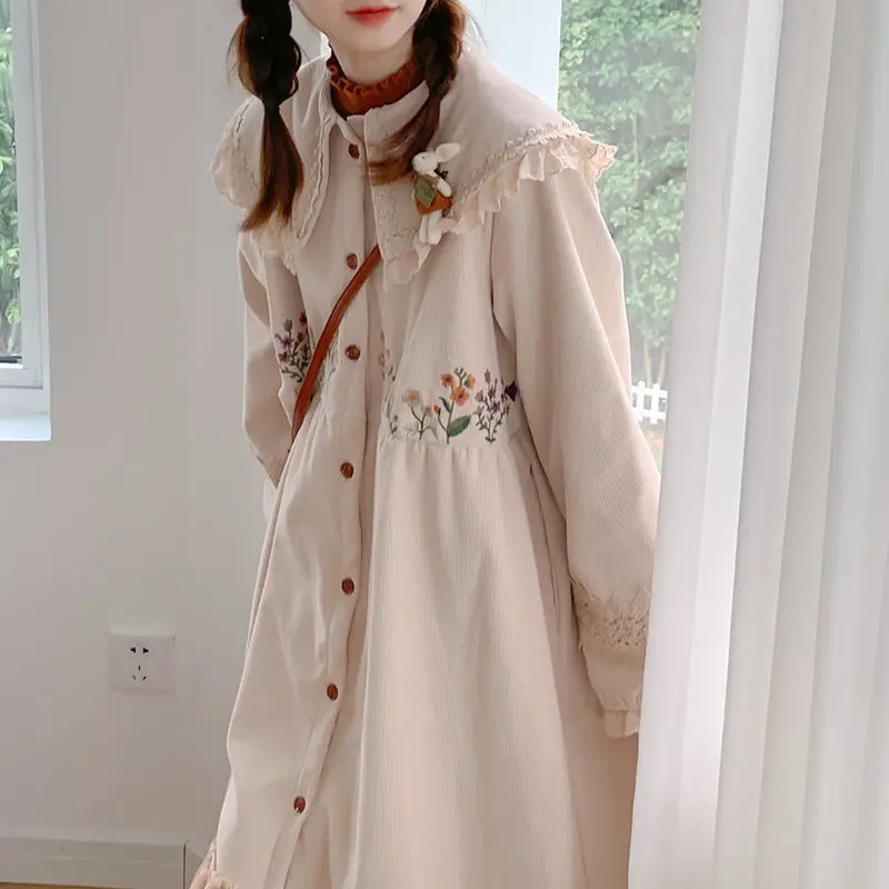 Women Corduroy Spring Autumn Lace Sweet Cute Dresses Long Sleeve Dress Button Preppy Style Kawaii Chic Ins Fashion Clothing
Women Corduroy Spring Autumn Lace Sweet Cute Dresses Long Sleeve Dress Button Preppy Style Kawaii Chic Ins Fashion Clothing
