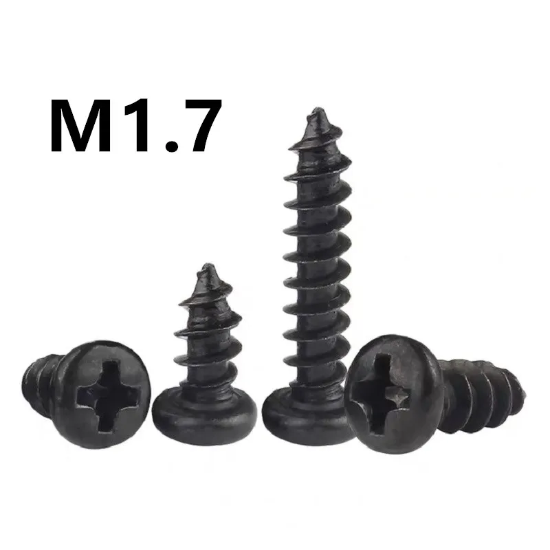 1000pcs/lot M1.7x4/5/6/8/10/12mm GB845 PA Black 304 stainless steel round head micro pan head cross tapping screw
1000pcs/lot M1.7x4/5/6/8/10/12mm GB845 PA Black 304 stainless steel round head micro pan head cross tapping screw