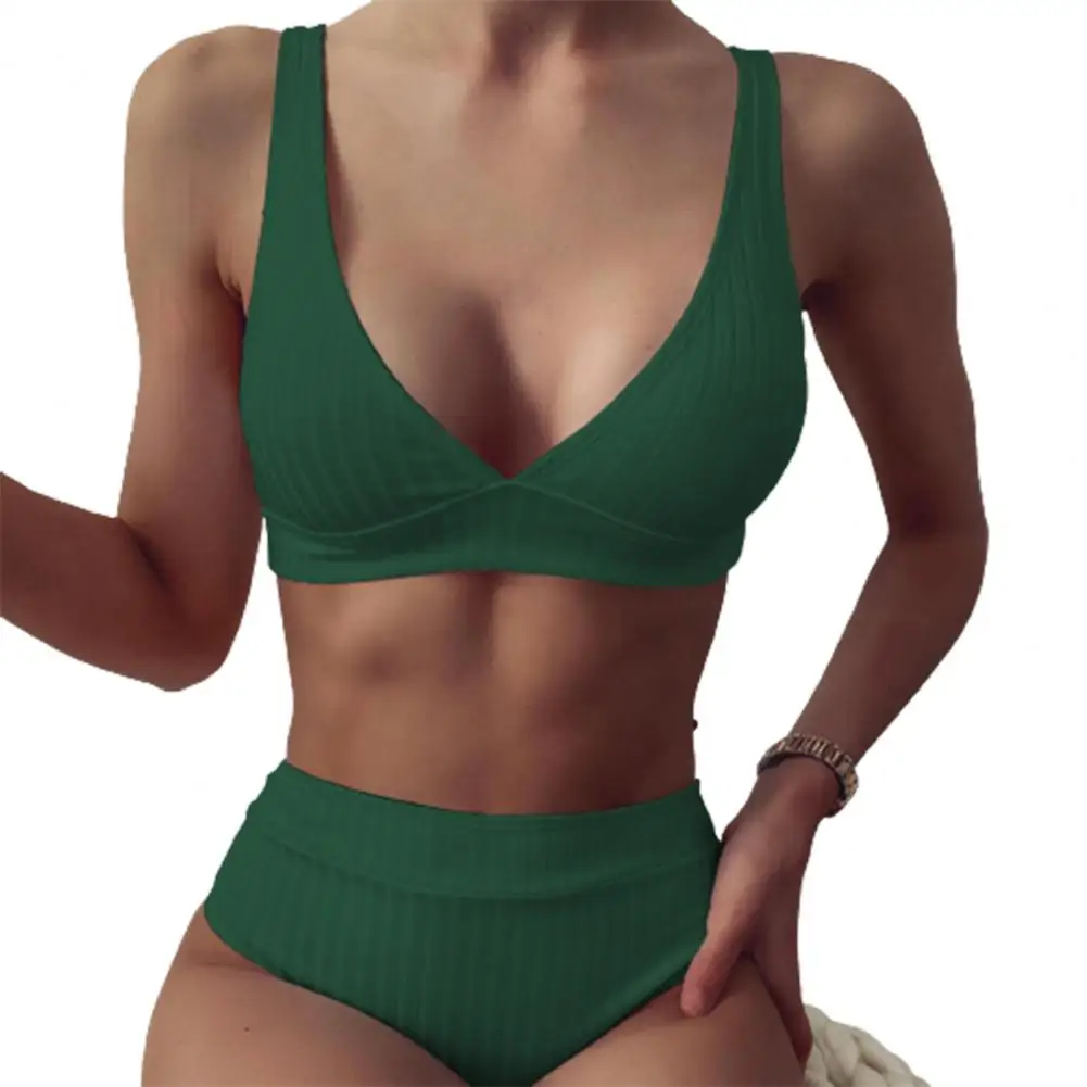 80% Hot Sell Bikini Set Solid Color Deep V Neck Two Pieces Set Women Ribbed Bra Briefs Swimwear for Summer
80% Hot Sell Bikini Set Solid Color Deep V Neck Two Pieces Set Women Ribbed Bra Briefs Swimwear for Summer