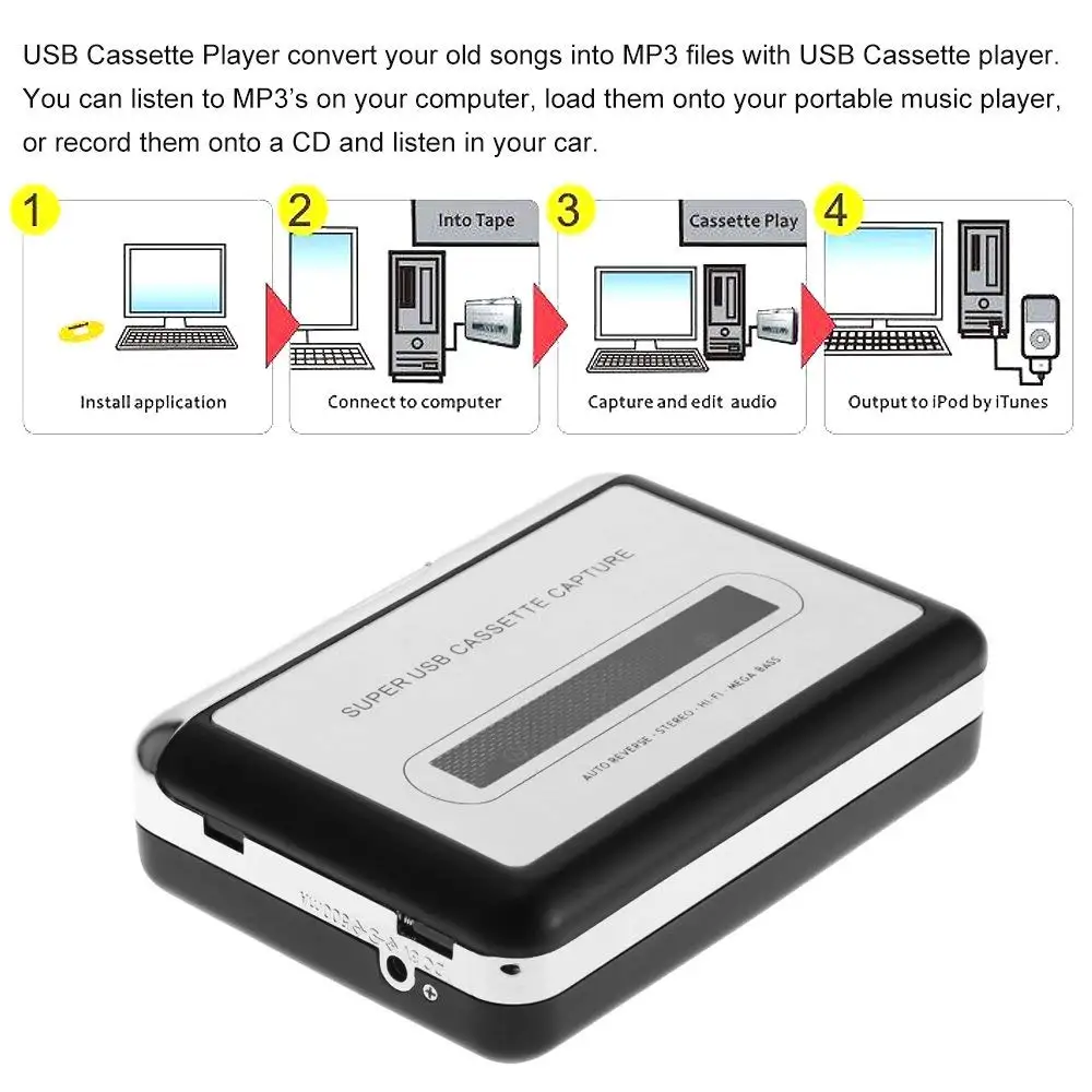 Портативный кассетный проигрыватель портативный запись кассет через USB
