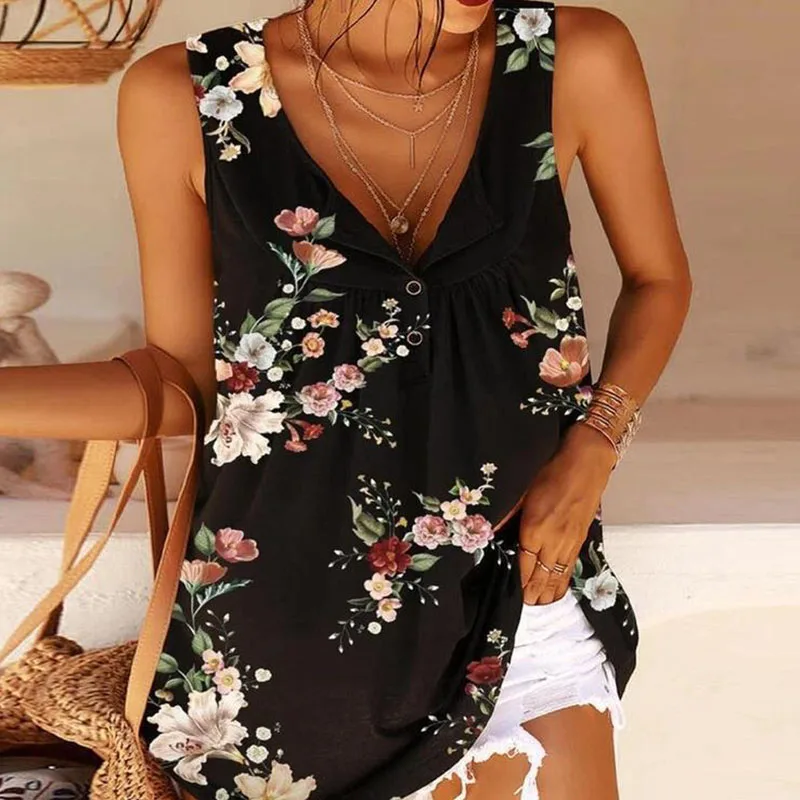 Women's Casual Temperament Sleeveless V-neck Blouse Floral Print Bohemian Beach Holiday Style Summer Women's Camisole Tops
Women's Casual Temperament Sleeveless V-neck Blouse Floral Print Bohemian Beach Holiday Style Summer Women's Camisole Tops