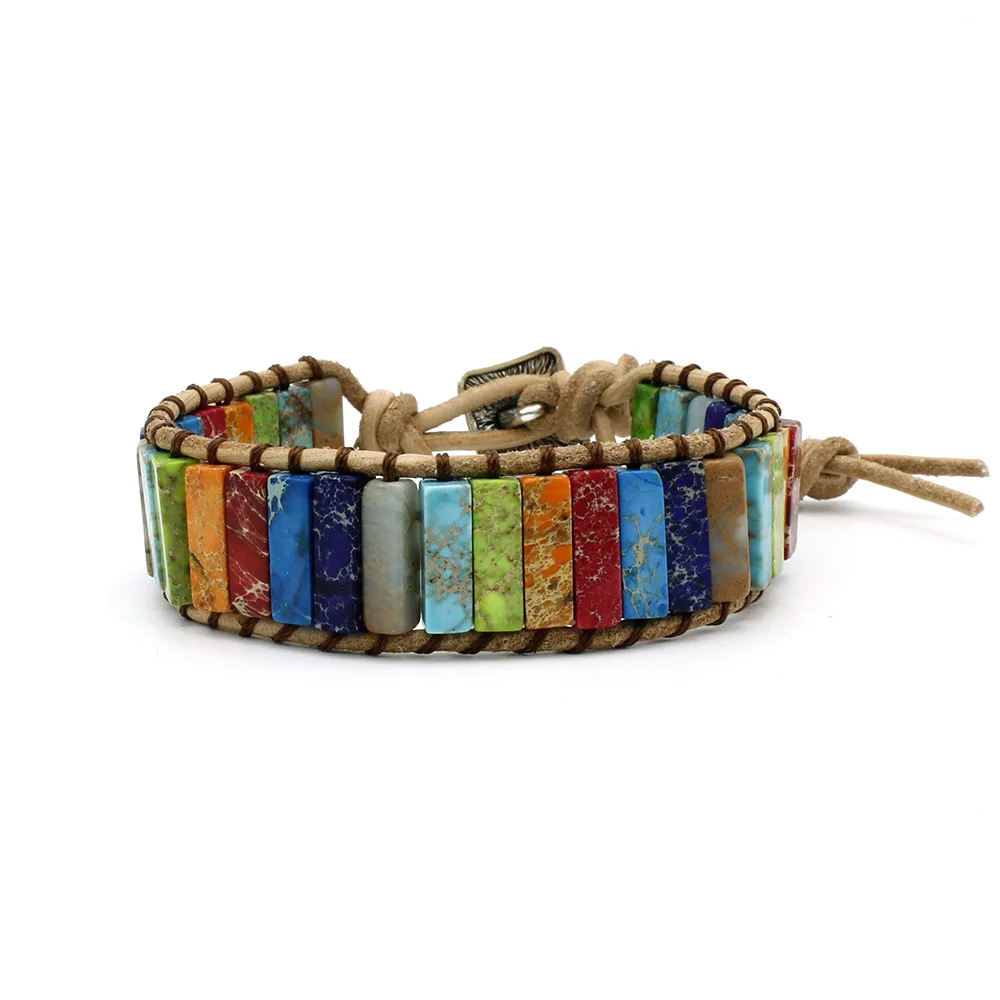 European And American New Colorful Sweet And Elegant Imperial Stone Hand Woven Seven Chakra Cowhide Bracelet
European And American New Colorful Sweet And Elegant Imperial Stone Hand Woven Seven Chakra Cowhide Bracelet