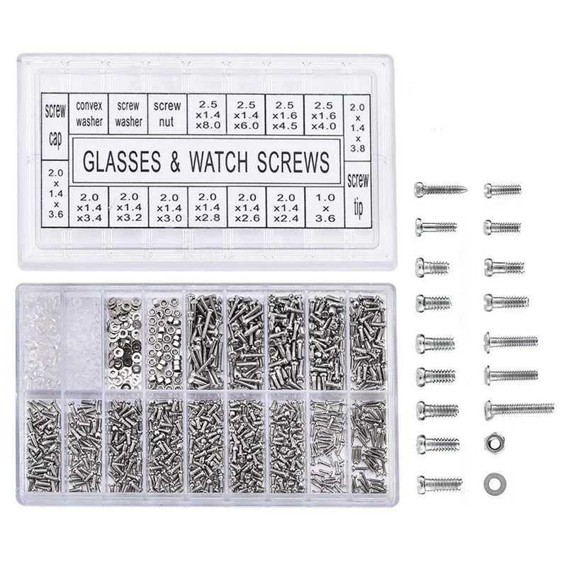 1000Pcs Stainless Steel Eyeglasses Watch Repair Screw Replacement Kit Set Tiny Screws Nut Assortment Repair Tool Kit Set 
1000Pcs Stainless Steel Eyeglasses Watch Repair Screw Replacement Kit Set Tiny Screws Nut Assortment Repair Tool Kit Set