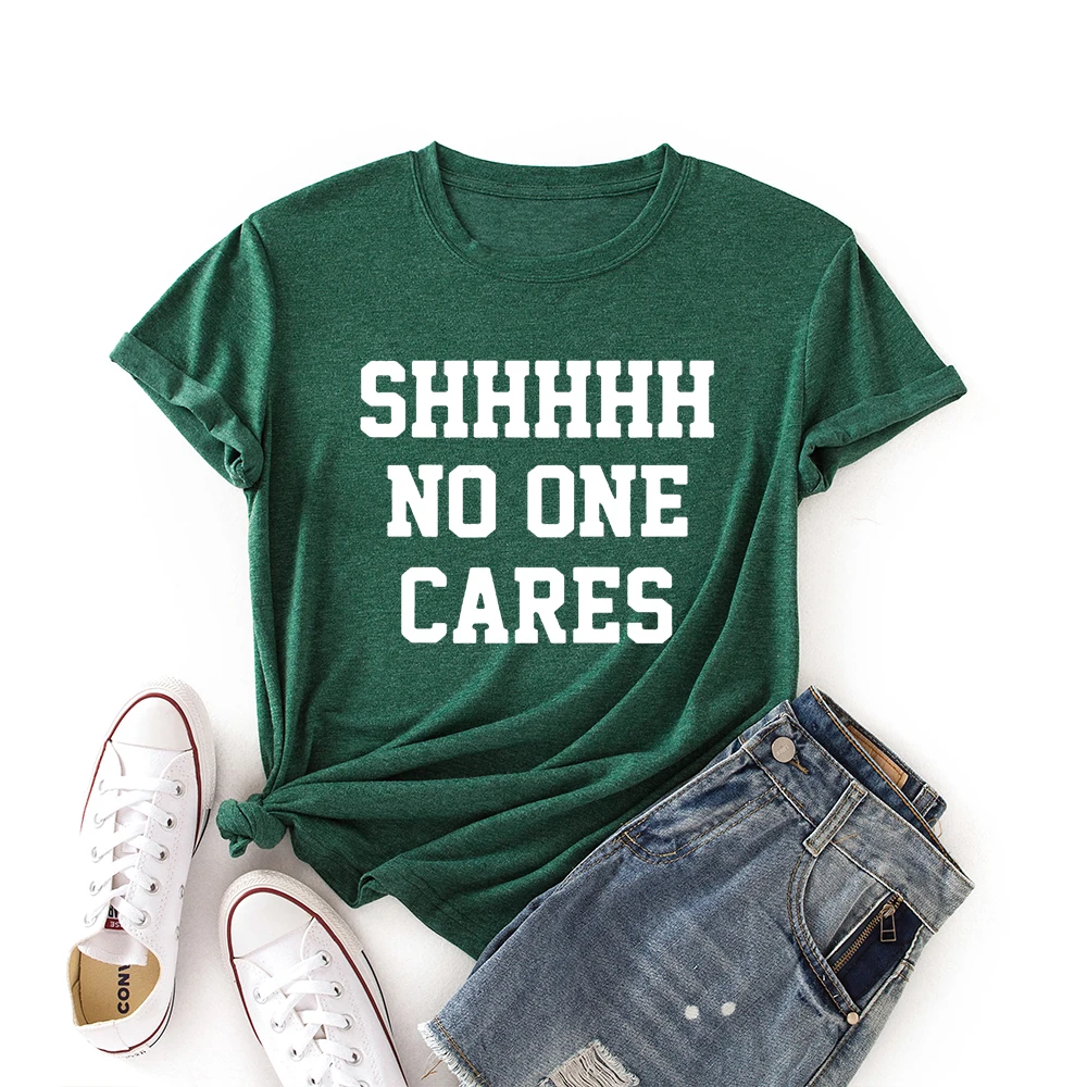 Woman Short Sleeve Colored Graphic Tees Summer T-Shirt Female Tops Shirts for Women Shhh No One Cares Sarcastic Tops
Woman Short Sleeve Colored Graphic Tees Summer T-Shirt Female Tops Shirts for Women Shhh No One Cares Sarcastic Tops