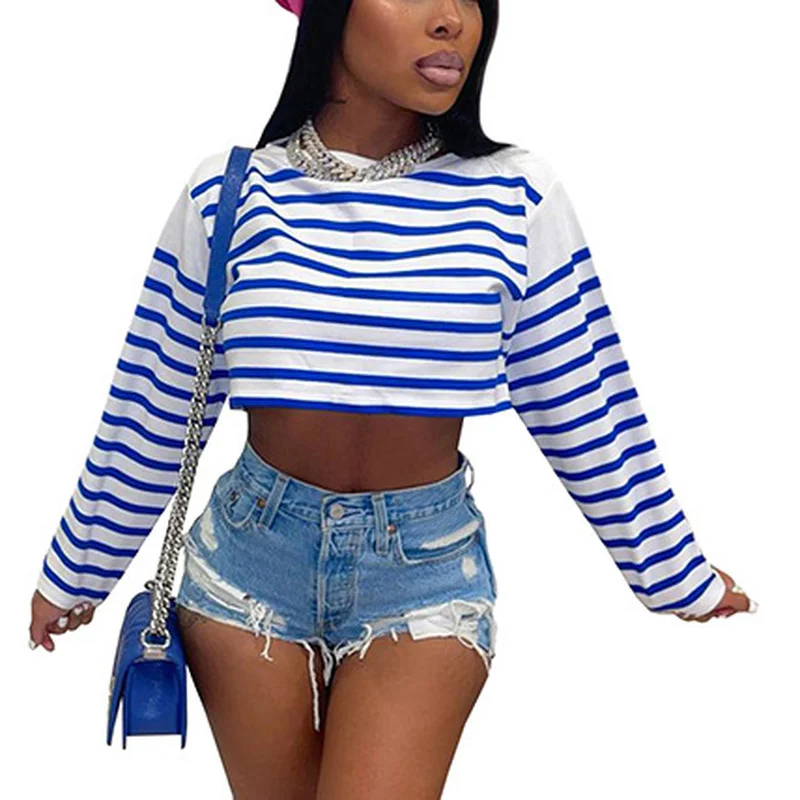 Oversized T-shirt Fashion Vintage Long Sleeve O-neck Black Blue Red Striped T-shirts Crop Tops Women Clothing Y2k Tops Tees 2022
Oversized T-shirt Fashion Vintage Long Sleeve O-neck Black Blue Red Striped T-shirts Crop Tops Women Clothing Y2k Tops Tees 2022