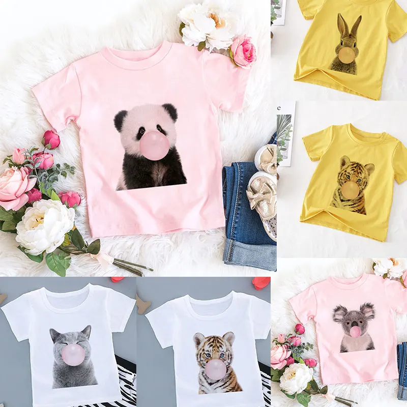 

Summer New Kids Shirt Novelty Koala Panda Blowing Bubbles Kawaii Printing Children Boys Tops Girls T Shirts Casual Short Sleeve