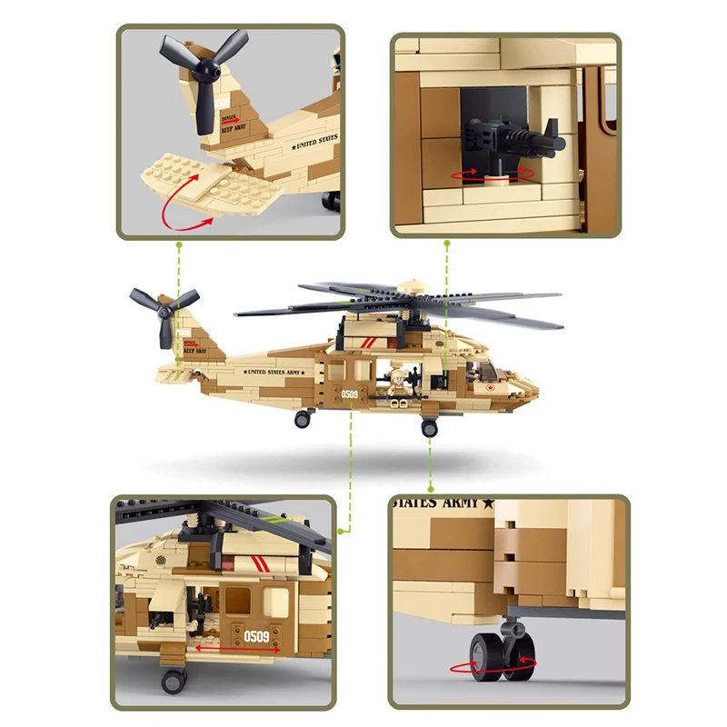 439PCS Military Air Force Black Hawk Rescue Helicopter Building Block Figures Compatible City Military Educational Toys for Kids
439PCS Military Air Force Black Hawk Rescue Helicopter Building Block Figures Compatible City Military Educational Toys for Kids