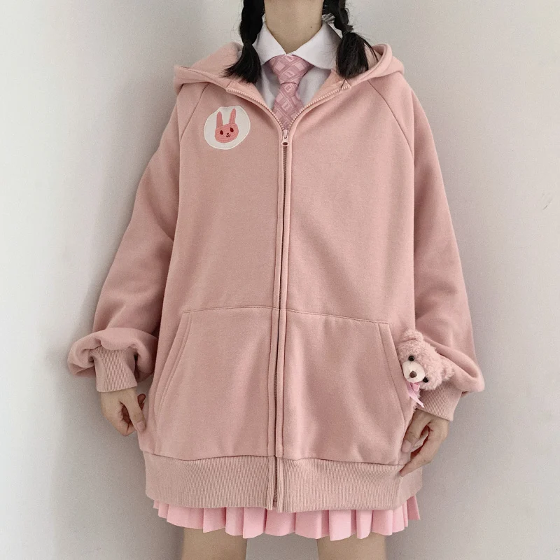 Plus Velvet Thickening Cute Cartoon Embroidery Hooded Zipper Outerwear Autumn Winter Korean Style Loose Students Casual Jacket
Plus Velvet Thickening Cute Cartoon Embroidery Hooded Zipper Outerwear Autumn Winter Korean Style Loose Students Casual Jacket