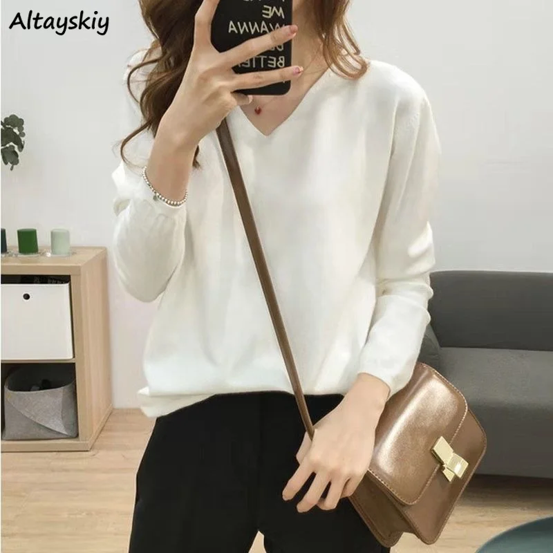 Pullovers Women V-neck Solid Slim Knitted Office Ladies Elegant Spring Soft Cozy Leisure Simple All-match Korean Daily Chic New
Pullovers Women V-neck Solid Slim Knitted Office Ladies Elegant Spring Soft Cozy Leisure Simple All-match Korean Daily Chic New