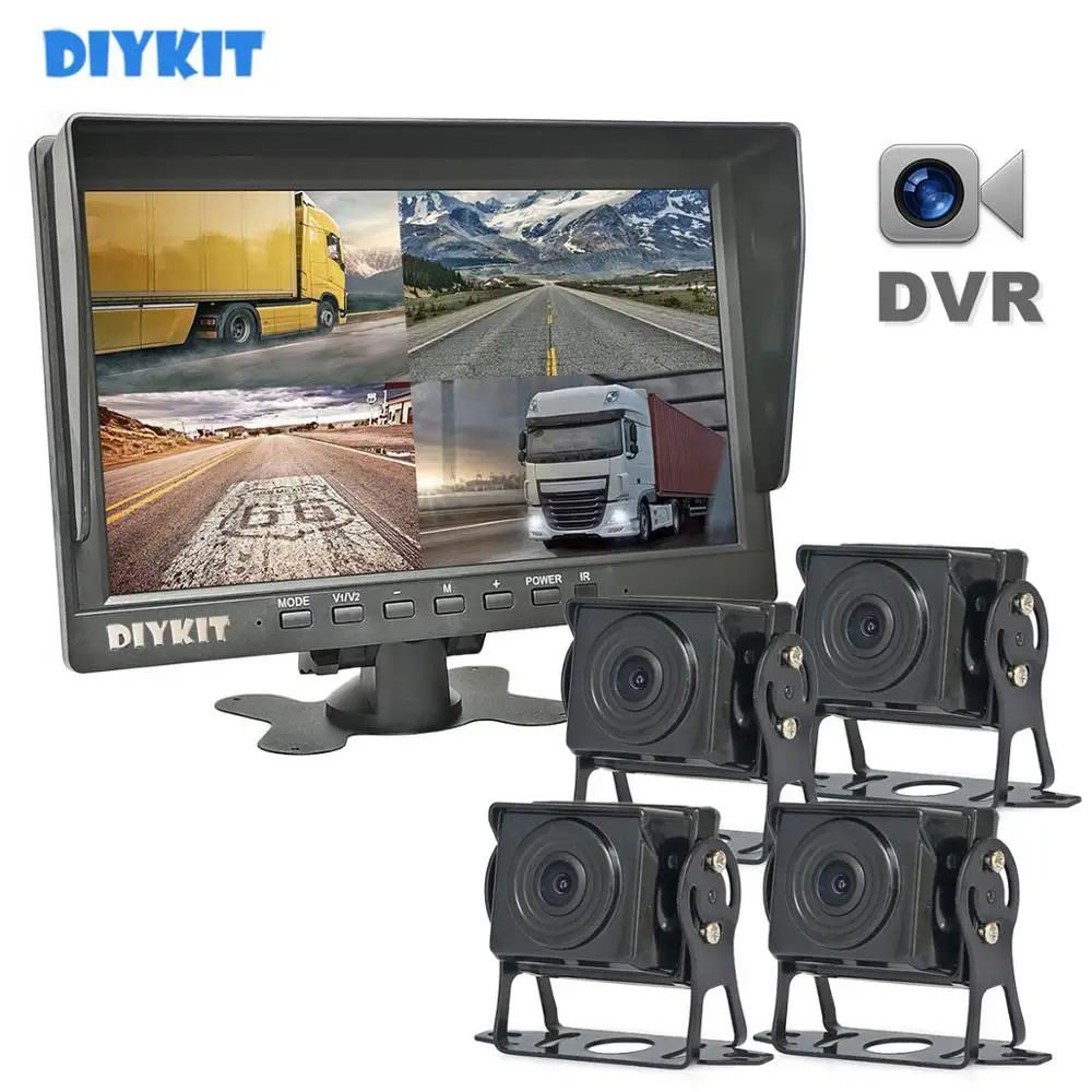 

DIYKIT AHD 10.1" 4 Split QUAD IPS HD Backup Monitor 2000000 Pixels AHD Rear View Car Camera Waterproof with Video Recording