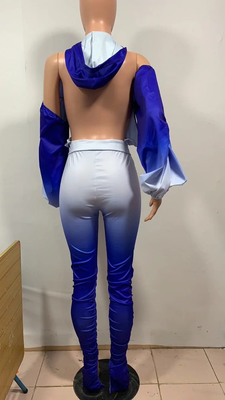 Autumn Newest Women Sets Gradient Printing Off-shoulder Long Sleeve Hooded Neck Zipper Backless Tops + Side Pleated Split Pants
Autumn Newest Women Sets Gradient Printing Off-shoulder Long Sleeve Hooded Neck Zipper Backless Tops + Side Pleated Split Pants