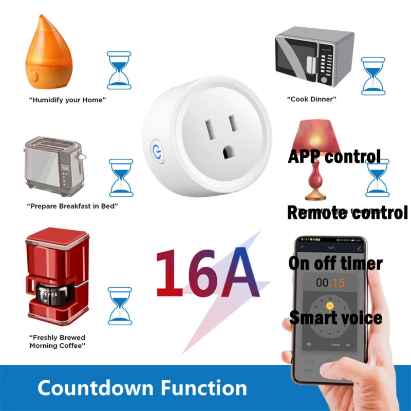 16A Tuya Smart Wifi Plug US Wireless Control Socket Outlet With Energy Monitering Timer Function Works With Alexa Google Home
16A Tuya Smart Wifi Plug US Wireless Control Socket Outlet With Energy Monitering Timer Function Works With Alexa Google Home