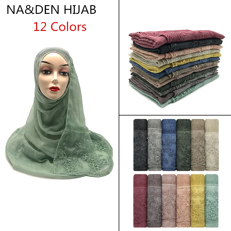 2020 Pealrs women plain Viscose scarf head hijab wrap solid Lace Flowers femme Islamic shawls oversize headband muslim 1pc
2020 Pealrs women plain Viscose scarf head hijab wrap solid Lace Flowers femme Islamic shawls oversize headband muslim 1pc