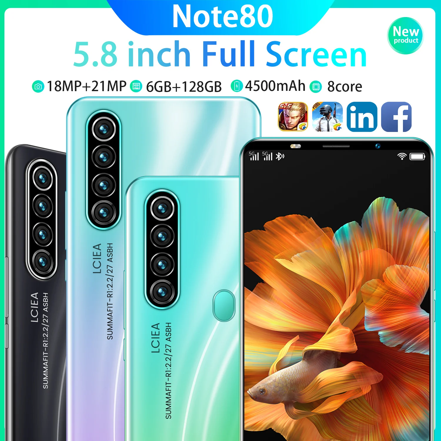 2021 New Originals Note80 5.8 Inch MTK6898 8Core 5G Dual Sim Smartphone Android 10.0 4500Mah 1440*3040 Full Screen Mobile
2021 New Originals Note80 5.8 Inch MTK6898 8Core 5G Dual Sim Smartphone Android 10.0 4500Mah 1440*3040 Full Screen Mobile