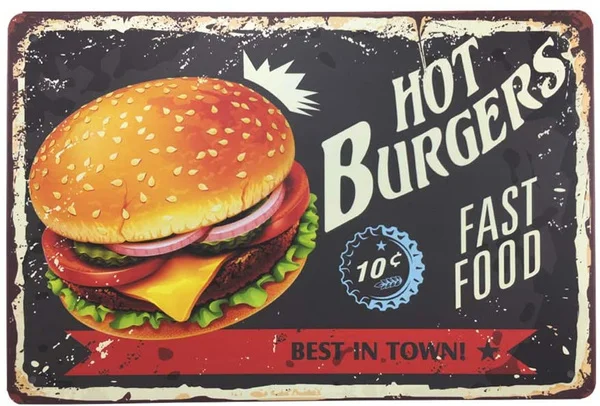 Vintage Style Tin Sign - HOT BURGERS FAST FOOD - Bar Pub Garage Diner Cafe Home Wall Decor Art Tin Signs Vintage
Vintage Style Tin Sign - HOT BURGERS FAST FOOD - Bar Pub Garage Diner Cafe Home Wall Decor Art Tin Signs Vintage