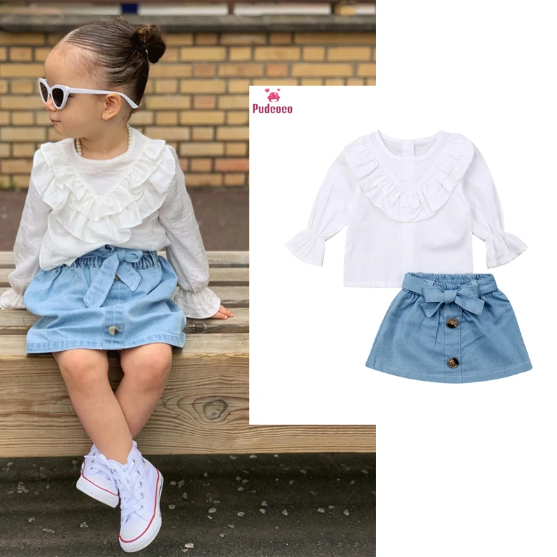 1-5T Toddler Kid Baby Girls Clothes Set Summer Spring Long Sleeve Ruffles Blouses Shirts Tops+Denim A-Line Skirt Outfit White
1-5T Toddler Kid Baby Girls Clothes Set Summer Spring Long Sleeve Ruffles Blouses Shirts Tops+Denim A-Line Skirt Outfit White