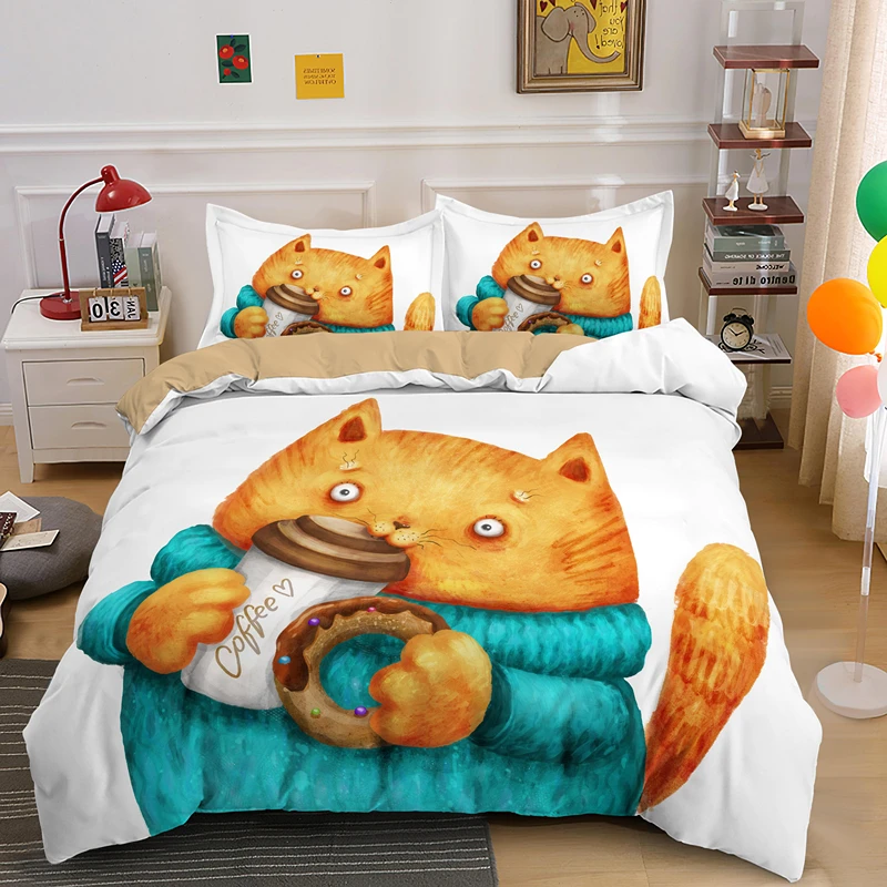 Cartoon Fat Cat Bedding Set 2/3 Pieces Cute Quilt Duvet Cover Sets With Pillowcase Single Queen King Size 
Cartoon Fat Cat Bedding Set 2/3 Pieces Cute Quilt Duvet Cover Sets With Pillowcase Single Queen King Size